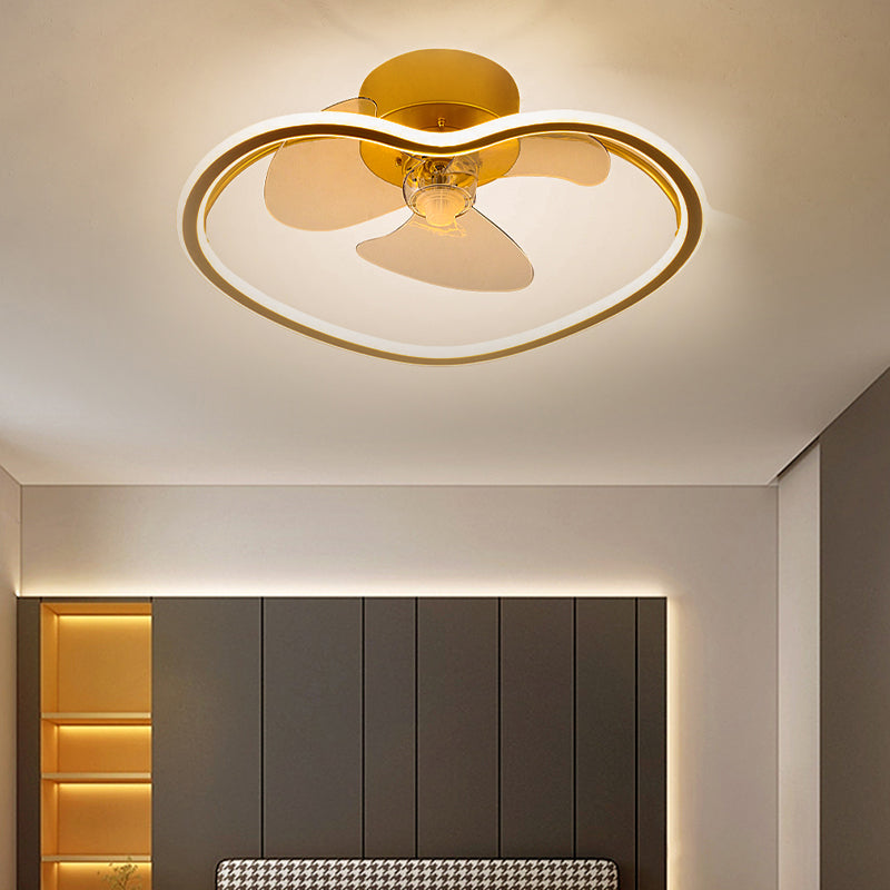 Heart Shaped Semi Flush Mount Fan Lamp Cartoon Metal Bedroom LED Ceiling Fan with Light