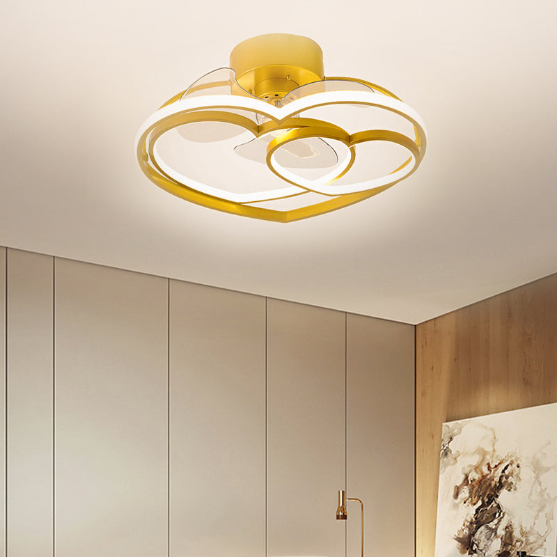 Heart Shaped Semi Flush Mount Fan Lamp Cartoon Metal Bedroom LED Ceiling Fan with Light