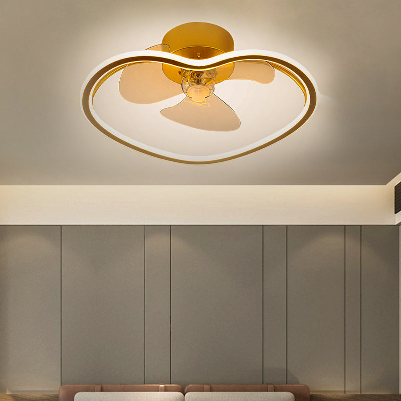 Heart Shaped Semi Flush Mount Fan Lamp Cartoon Metal Bedroom LED Ceiling Fan with Light