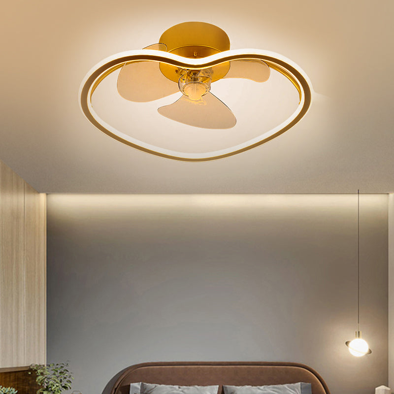 Heart Shaped Semi Flush Mount Fan Lamp Cartoon Metal Bedroom LED Ceiling Fan with Light