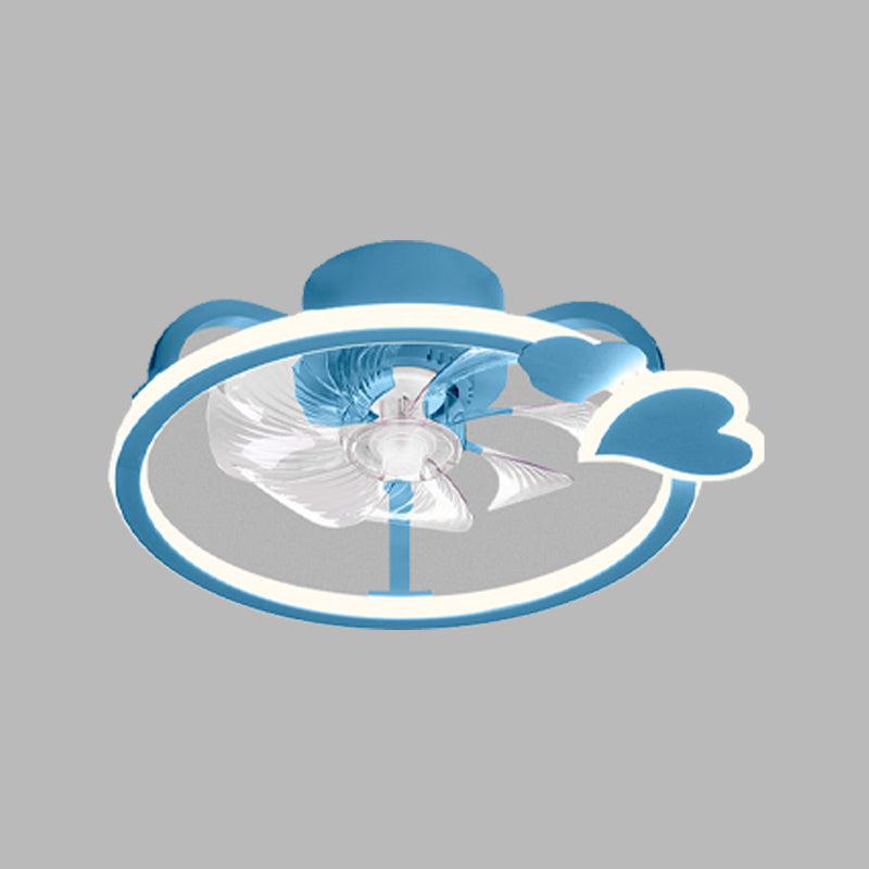 Circular Cartoon Ceiling Fan Light Fixture Children Bedroom LED Semi Flush Mount Lamp