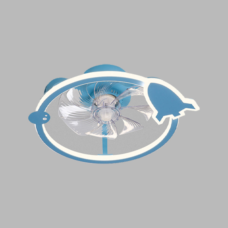 Circular Cartoon Ceiling Fan Light Fixture Children Bedroom LED Semi Flush Mount Lamp