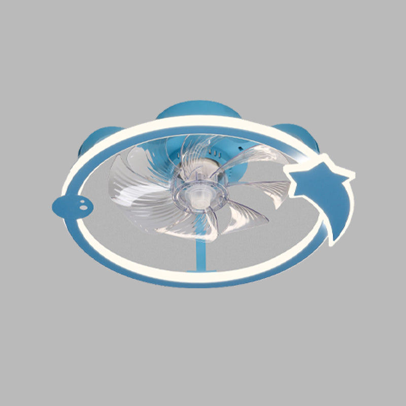 Circular Cartoon Ceiling Fan Light Fixture Children Bedroom LED Semi Flush Mount Lamp
