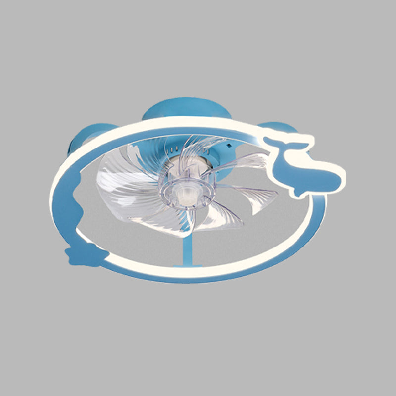 Circular Cartoon Ceiling Fan Light Fixture Children Bedroom LED Semi Flush Mount Lamp