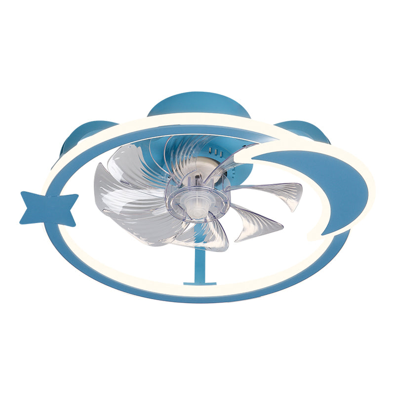 Circular Cartoon Ceiling Fan Light Fixture Children Bedroom LED Semi Flush Mount Lamp