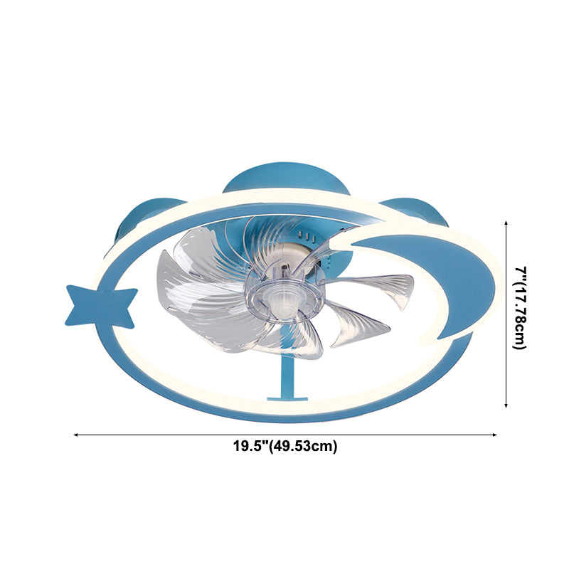 Circular Cartoon Ceiling Fan Light Fixture Children Bedroom LED Semi Flush Mount Lamp