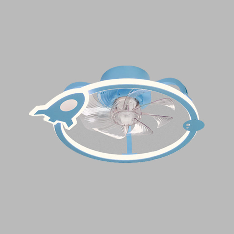 Circular Cartoon Ceiling Fan Light Fixture Children Bedroom LED Semi Flush Mount Lamp