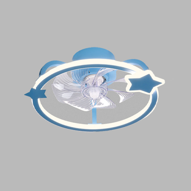 Circular Cartoon Ceiling Fan Light Fixture Children Bedroom LED Semi Flush Mount Lamp