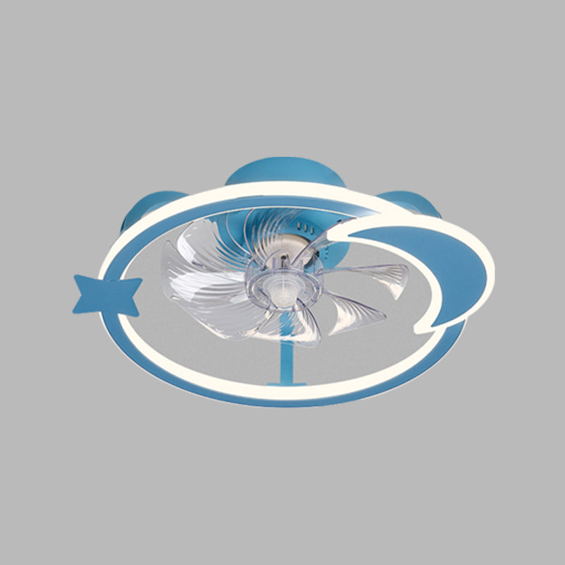 Circular Cartoon Ceiling Fan Light Fixture Children Bedroom LED Semi Flush Mount Lamp