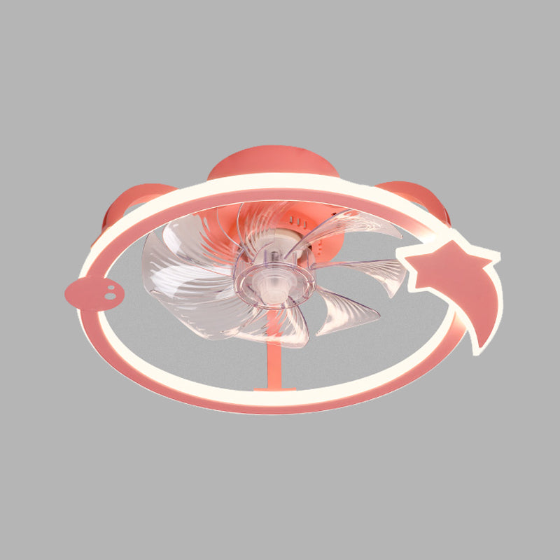 Circular Cartoon Ceiling Fan Light Fixture Children Bedroom LED Semi Flush Mount Lamp