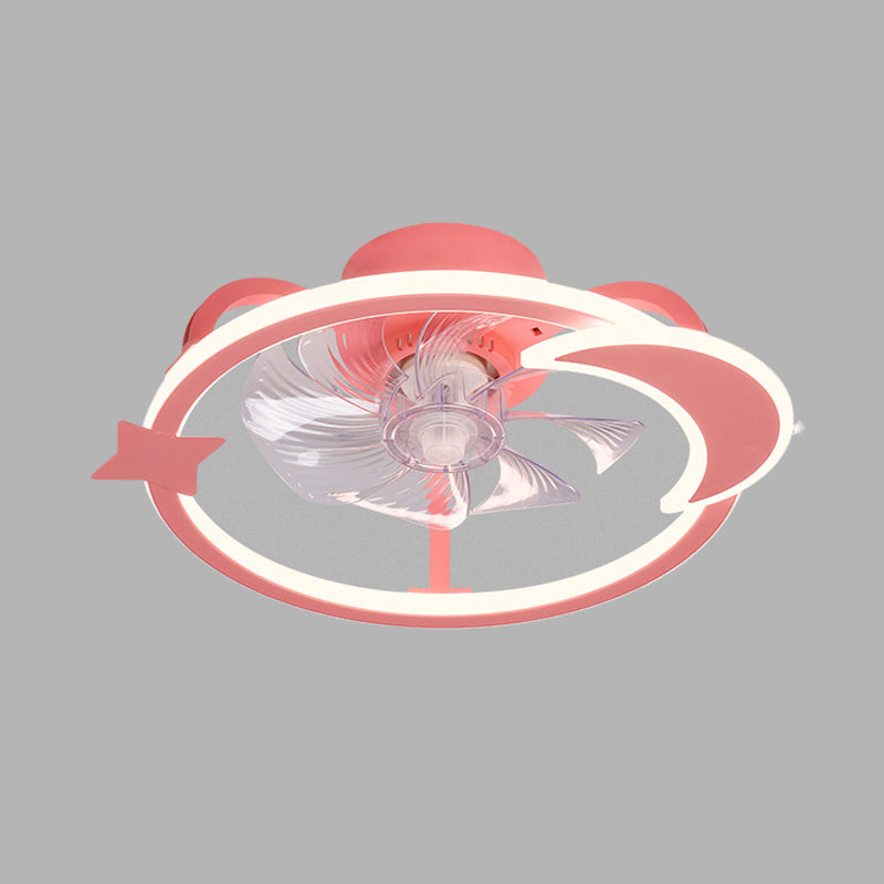 Circular Cartoon Ceiling Fan Light Fixture Children Bedroom LED Semi Flush Mount Lamp