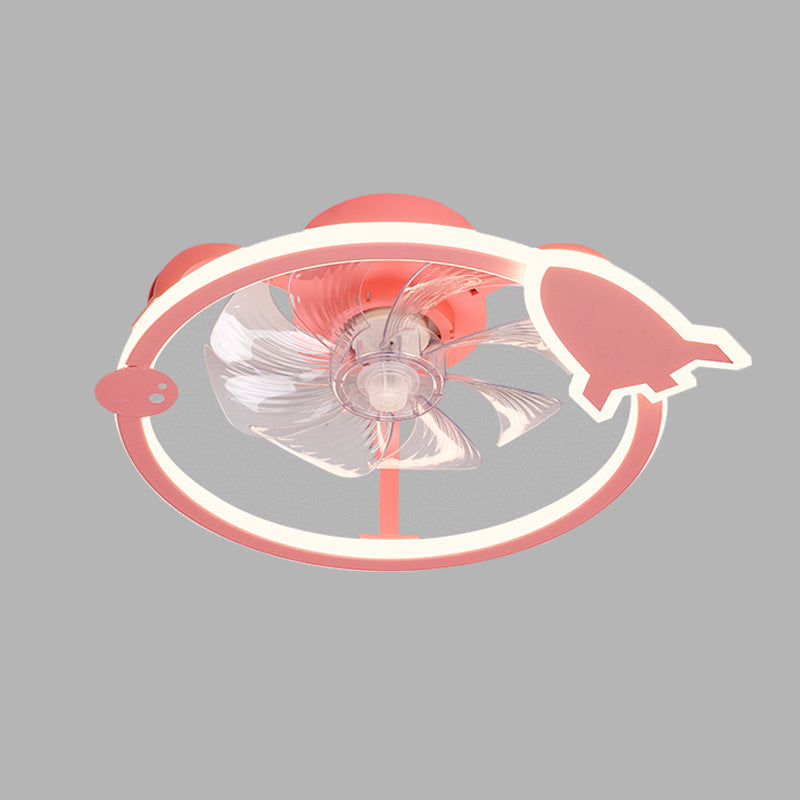 Circular Cartoon Ceiling Fan Light Fixture Children Bedroom LED Semi Flush Mount Lamp