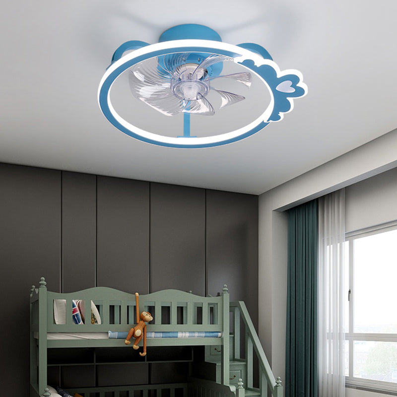 Cirkelvormige cartoon plafondventilator verlichtingsarmatuur kinderen slaapkamer led semi spoeling mount lamp