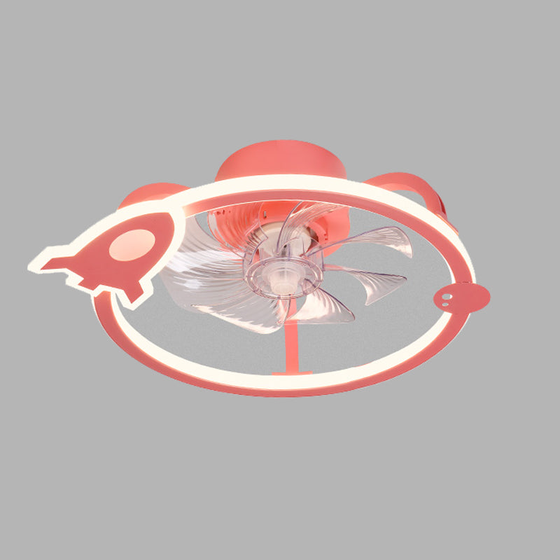 Circular Cartoon Ceiling Fan Light Fixture Children Bedroom LED Semi Flush Mount Lamp