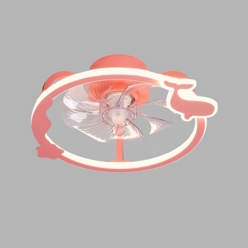 Circular Cartoon Ceiling Fan Light Fixture Children Bedroom LED Semi Flush Mount Lamp
