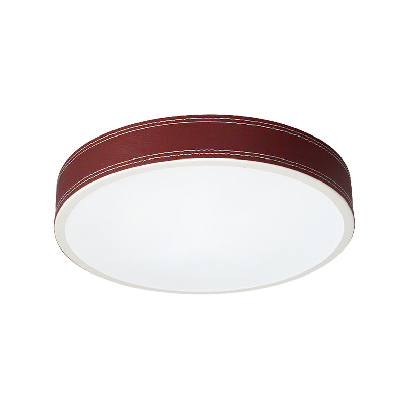 Lámpara de techo de tambor rojo oscuro, lámpara de techo empotrada de metal minimalista en luz blanca/cálida, 12"/16"/19,5" de ancho