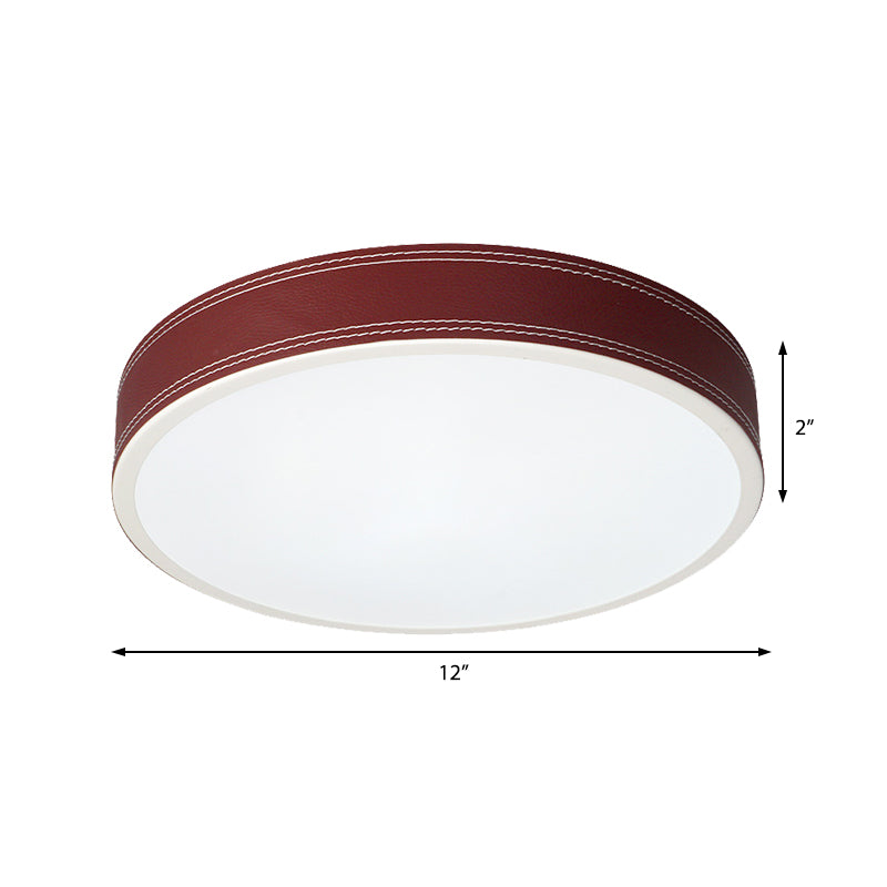 Lámpara de techo de tambor rojo oscuro, lámpara de techo empotrada de metal minimalista en luz blanca/cálida, 12"/16"/19,5" de ancho