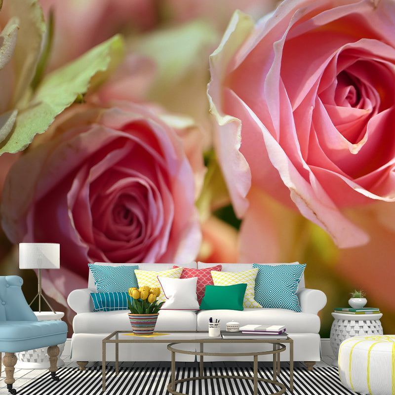Rose Flower Mural Wallpaper for Girl Bedroom Moisture Resistant, Custom Size Available