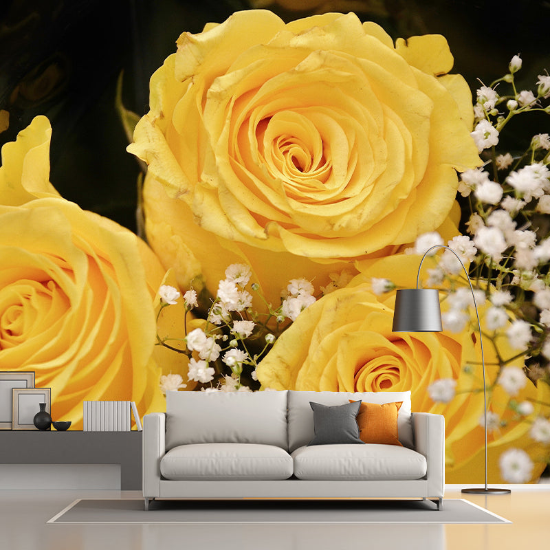 Rose Flower Mural Wallpaper for Girl Bedroom Moisture Resistant, Custom Size Available