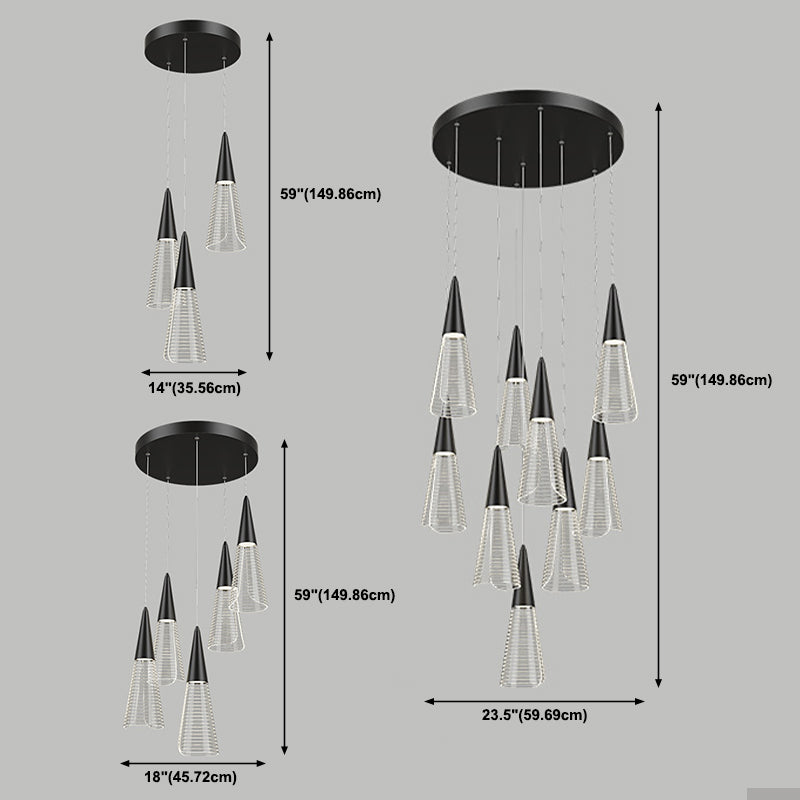 Cone Hanging Light Fixtures Modern Simple Acrylic Ceiling Pendant for Stairwell