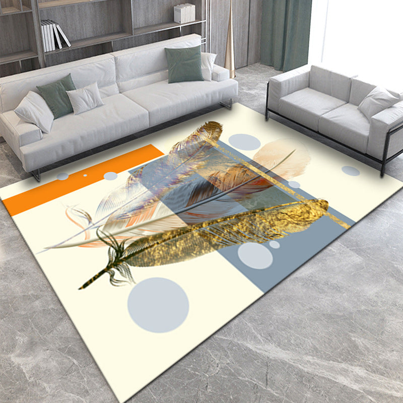 Wealthy Modern Rug Gold Graphic Indoor Rug Washable Rug for Drawing Room