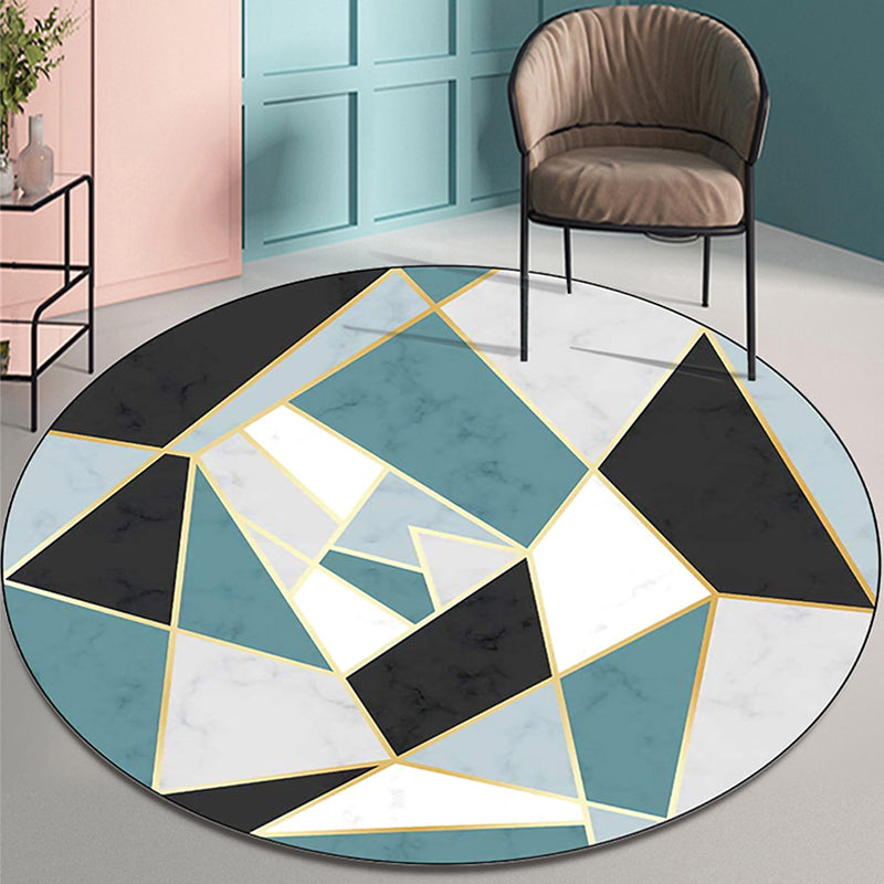 Modern Round Carpet Leisure Abstract Print Rug Washable Polyster Carpet with Non-Slip Backing
