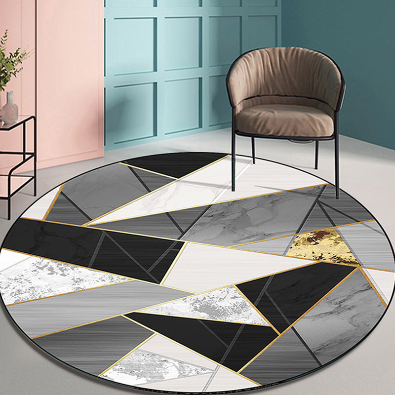 Modern Round Carpet Leisure Abstract Print Rug Washable Polyster Carpet with Non-Slip Backing