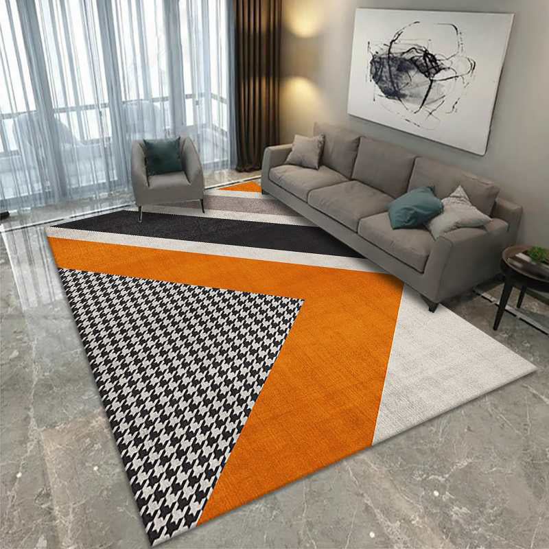 Luxury Carpet Fancy Contrast Panel Area Rug Washable Polyester Anti-Slip Carpet for Home Decor