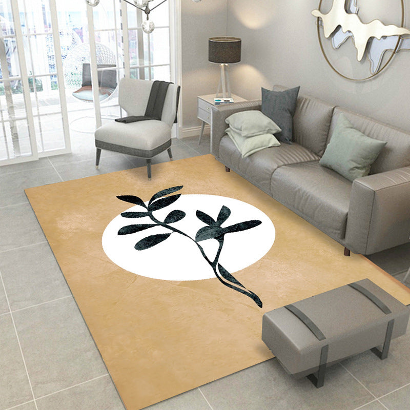 Modern Palm Leaves Print Rug Polyester Indoor Carpet Stain Resistant Area Rug for Home Decoration