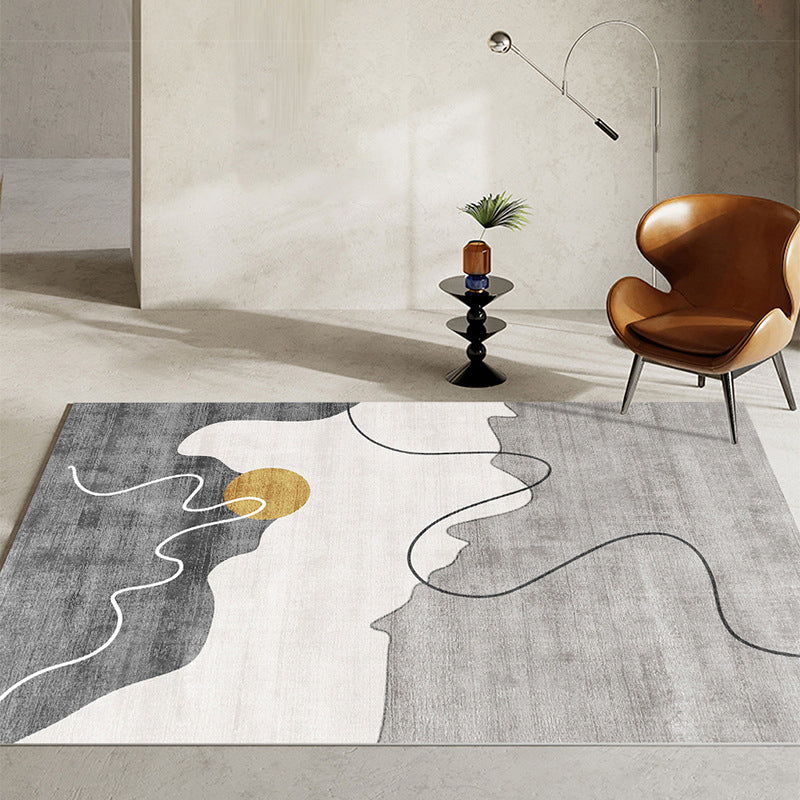 Modern Living Room Area Rug Nordic Color Block Carpet Polyester Indoor Rug with Non-Slip Backing