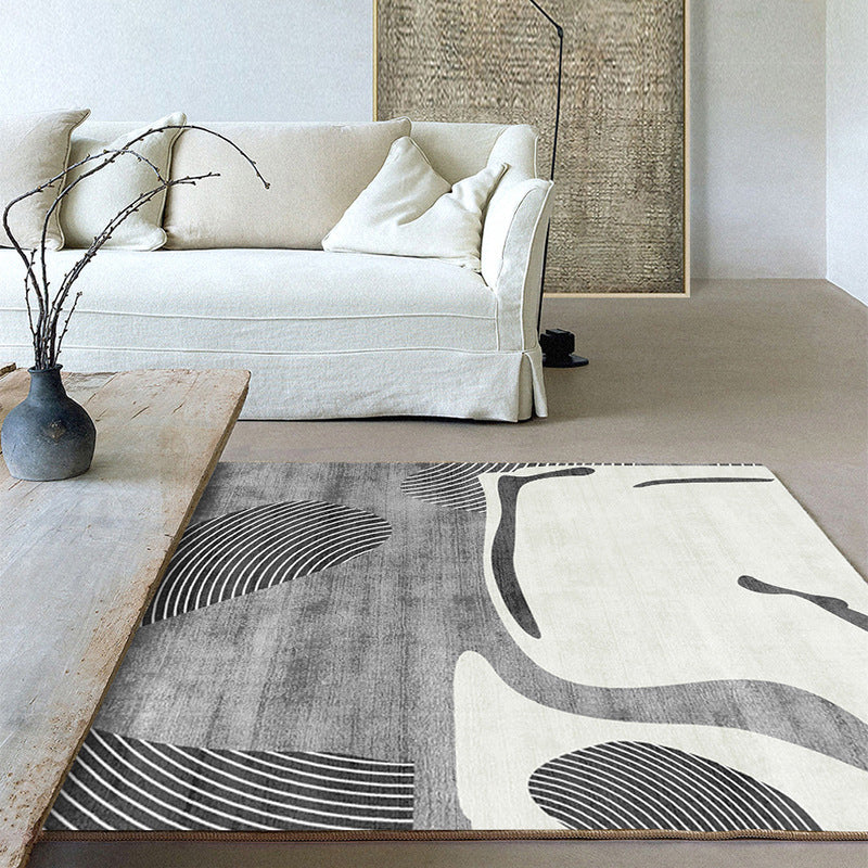 Modern Living Room Area Rug Nordic Color Block Carpet Polyester Indoor Rug with Non-Slip Backing
