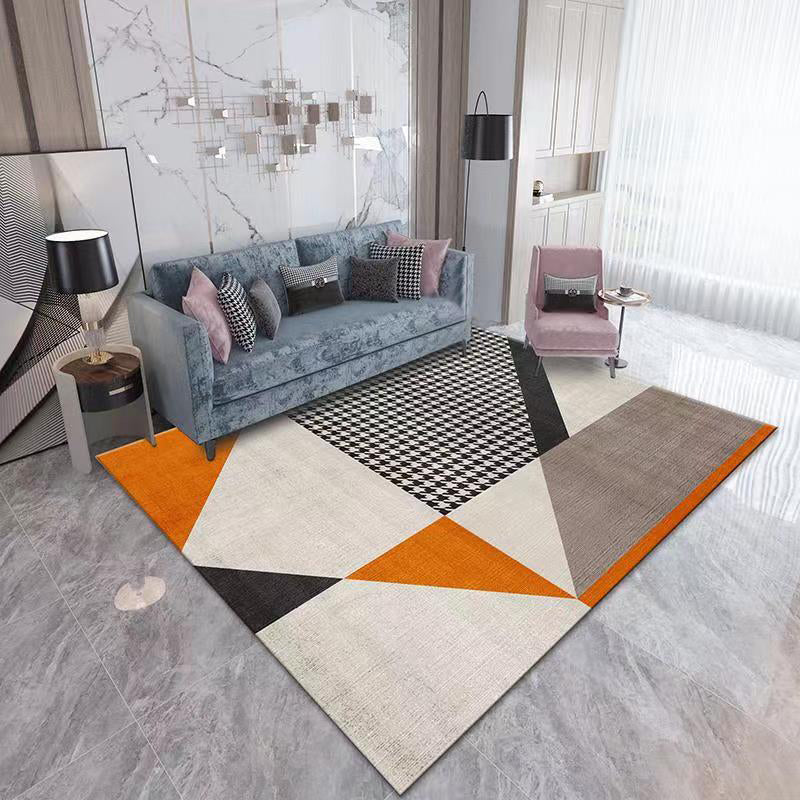 Orange Tone Area Rug Luxury Color Block Polyester Carpet Stain Resistant Indoor Rug for Living Room