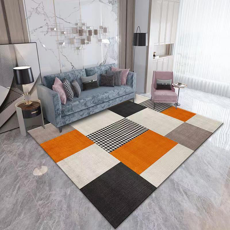 Orange Tone Area Rug Luxury Color Block Polyester Carpet Stain Resistant Indoor Rug for Living Room