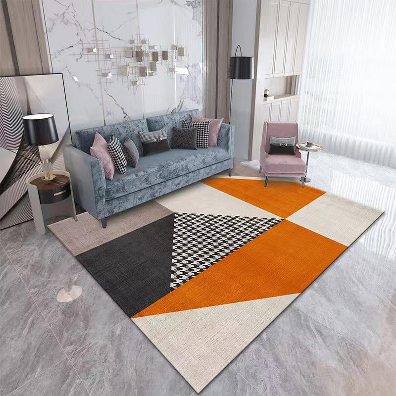 Orange Tone Area Rug Luxury Color Block Polyester Carpet Stain Resistant Indoor Rug for Living Room