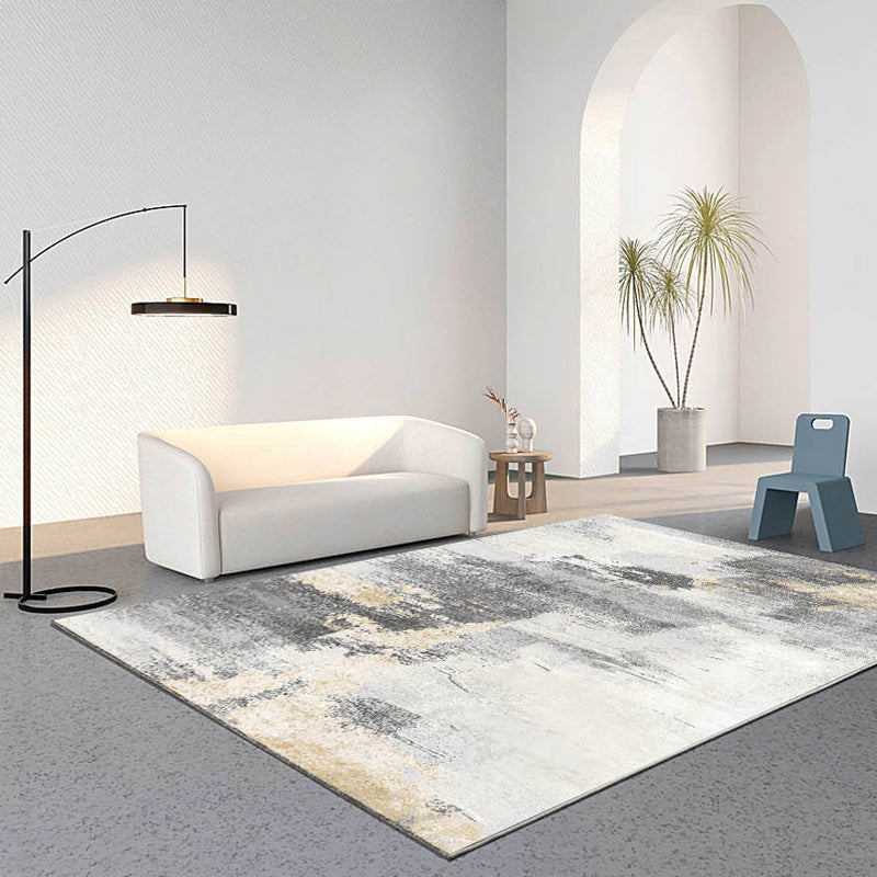 Variegated Gray Area Rug Modern Washable Carpet Polypropylene Non-Slip Area Rug for Living Room