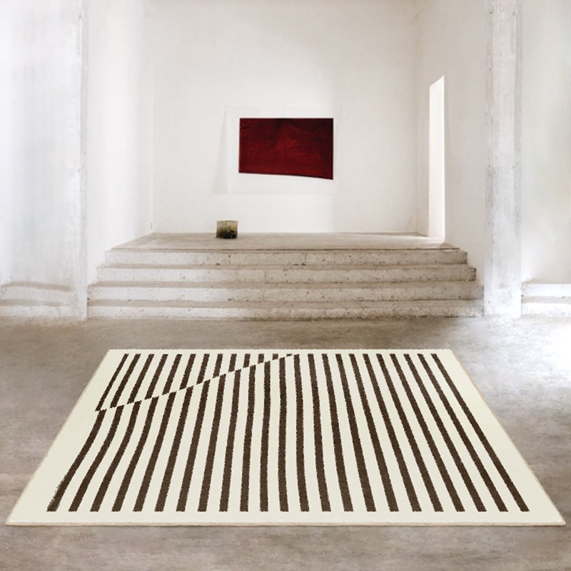Beige Modern Area Carpet Stripe Pattern Polyester Area Rug Easy Care Washable Rug for Home Decor
