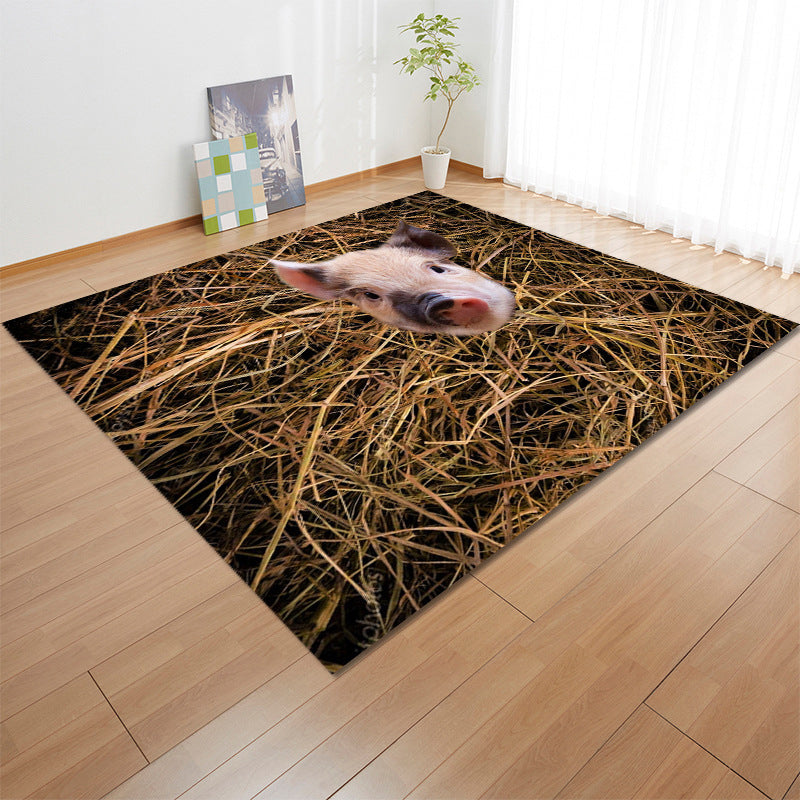 Black Modern Carpet Polyester Elephant Carpet Washable Carpet for Living Room