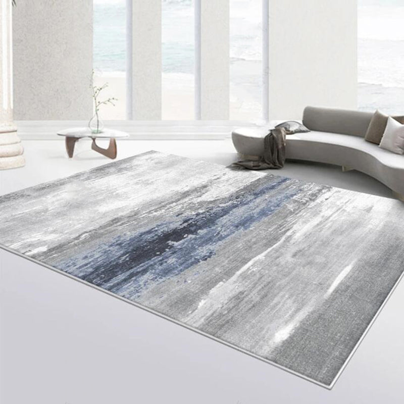 Modern Living Room Carpet Antique Gray Tone Watercolor Rug Polyster Stain Resistant Indoor Rug