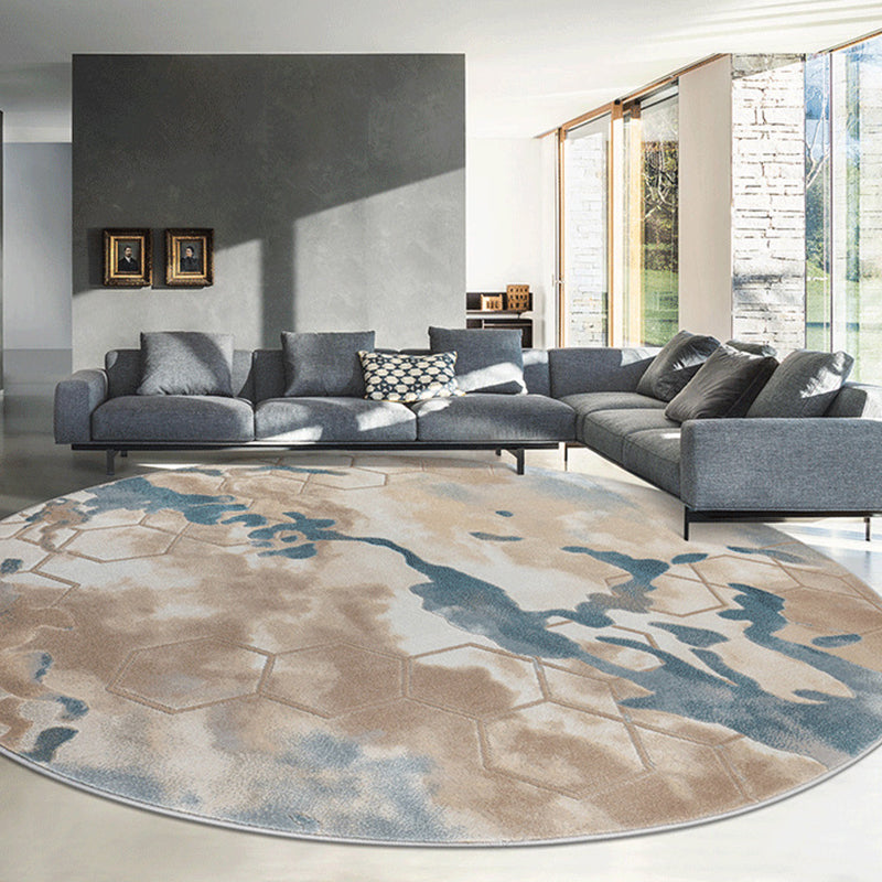 Modern Living Room Area Carpet Khaki Tie-Dye Area Rug Polyester Stain Resistant Rug