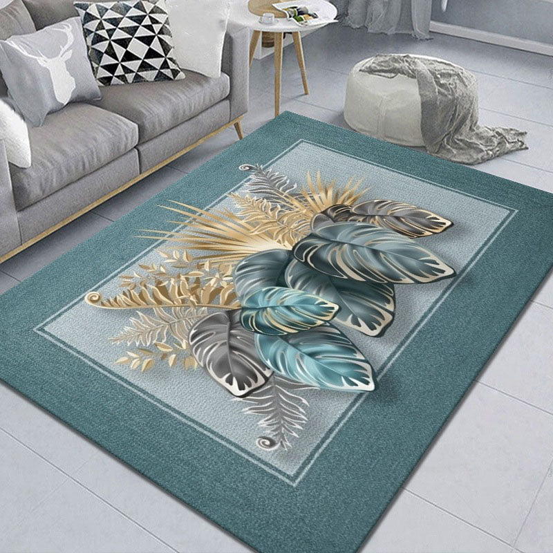 Contemporary Floral Print Rug Polyester Area Carpet Stain Resistant Indoor Rug for Living Room