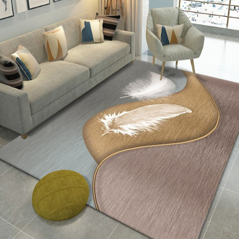 Luxury Carpet Polyester Feather Printed Rug Non-Slip Backing Indoor Rug for Home Decoration