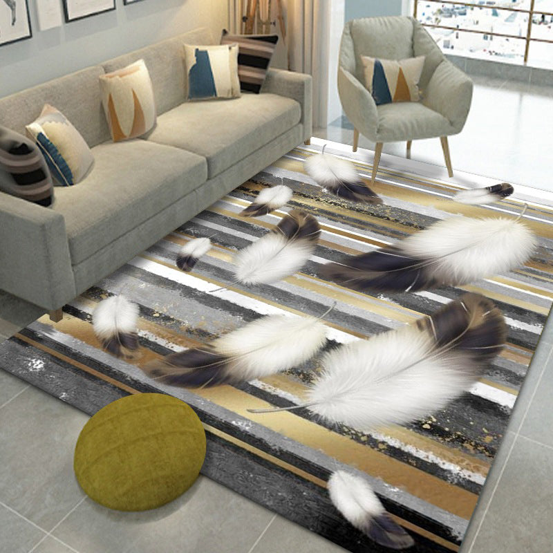 Luxury Carpet Polyester Feather Printed Rug Non-Slip Backing Indoor Rug for Home Decoration