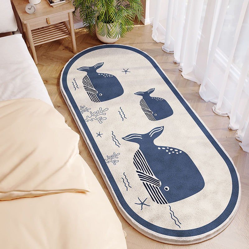 Dark Blue Carpet Polyester Whale Carpet Non-Slip Backing Carpet for Home Decor