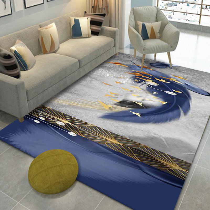 Glam Carpet Polyester Feather Print Rug Non-Slip Backing Indoor Rug for Home Decoration