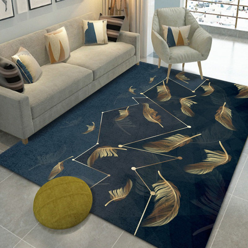 Glam Carpet Polyester Feather Print Rug Non-Slip Backing Indoor Rug for Home Decoration