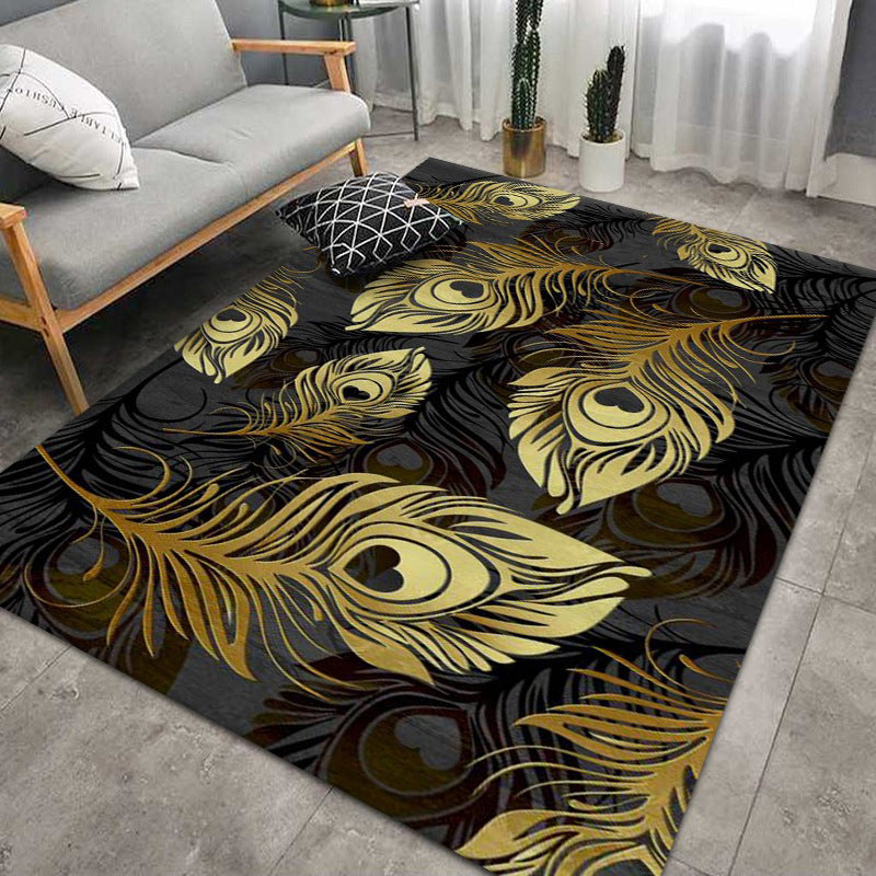 Glam Carpet Polyester Feather Print Rug Non-Slip Backing Indoor Rug for Home Decoration