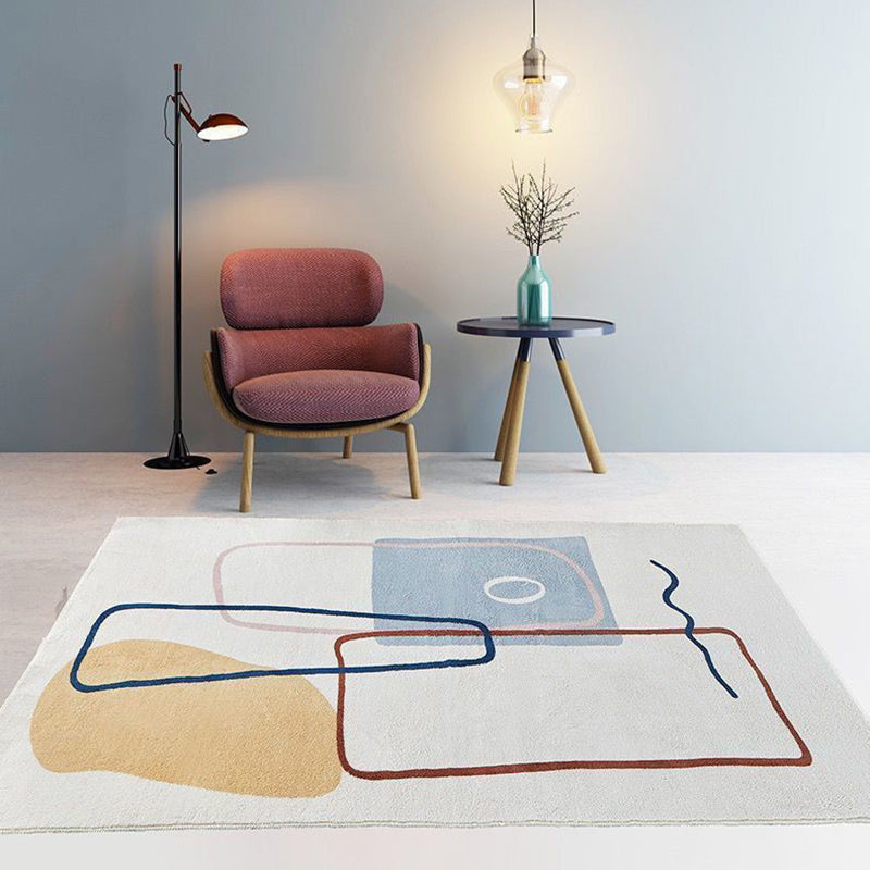 White Simplicity Carpet Polyester Line Carpet Washable Carpet for Home Decoration