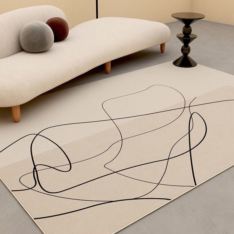 White Simplicity Carpet Polyester Line Carpet Washable Carpet for Home Decoration