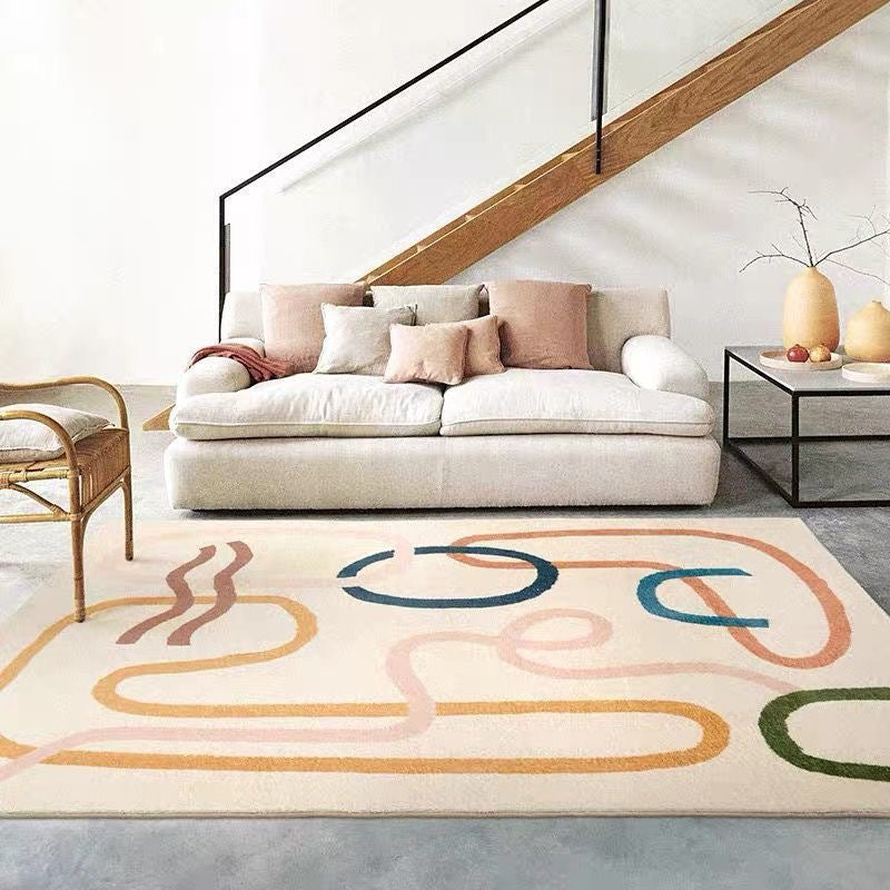 White Simplicity Carpet Polyester Line Carpet Washable Carpet for Home Decoration