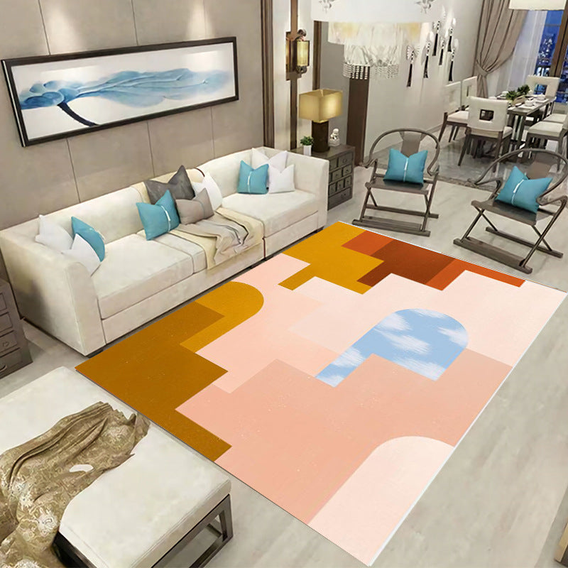 Orange Casual Carpet Polyester Circle Carpet Non-Slip Backing Carpet for Drawing Room